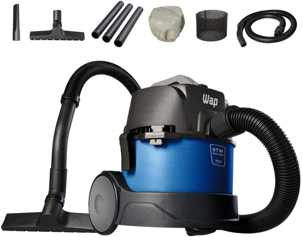 Aspirador de pó para casa da marca WAP modelo GTW BAGLESS na cor azul com acessórios